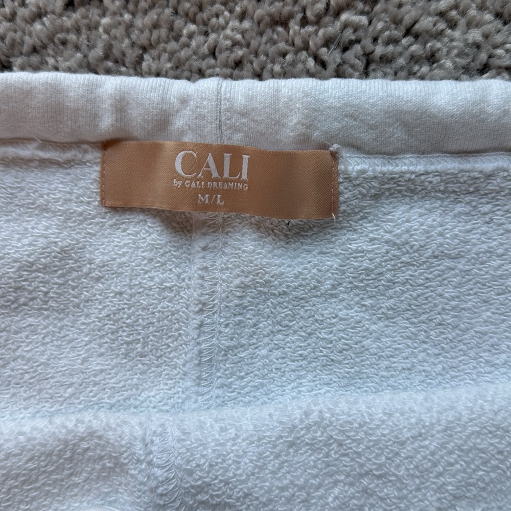 Cali By Cali Dreaming White French Terry Cozy Cotton Palmer Pants Size M/L - Picture 4 of 5